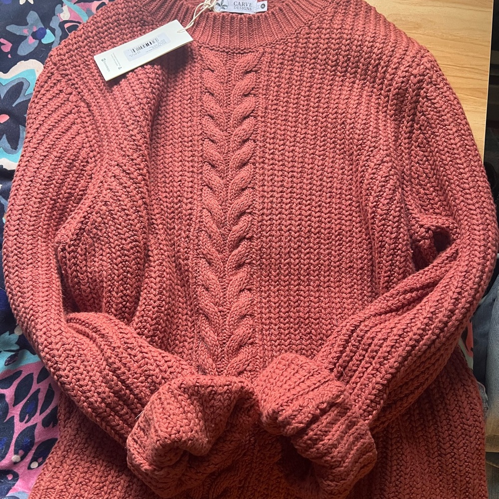 NWT Carve Design Cable Knit Sweater in Rust